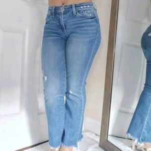 Flying Monkey Sz‎ 26 Straight Leg Blue Jeans Raw Frayed Hem Mid Rise Ankle Flare